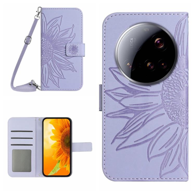 Skin Feel Sun Flower Embossed Flip Leather Phone Case with Lanyard, For Xiaomi 15 Ultra, For Xiaomi Poco X7 Pro, For Xiaomi 15 Pro, For Xiaomi 15