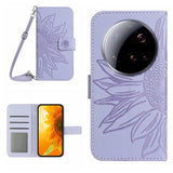 Skin Feel Sun Flower Embossed Flip Leather Phone Case with Lanyard, For Xiaomi 15 Ultra, For Xiaomi Poco X7 Pro, For Xiaomi 15 Pro, For Xiaomi 15