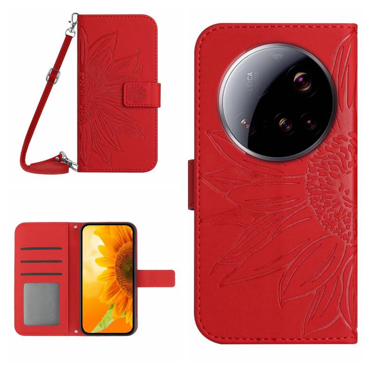 Skin Feel Sun Flower Embossed Flip Leather Phone Case with Lanyard, For Xiaomi 15 Ultra, For Xiaomi Poco X7 Pro, For Xiaomi 15 Pro, For Xiaomi 15