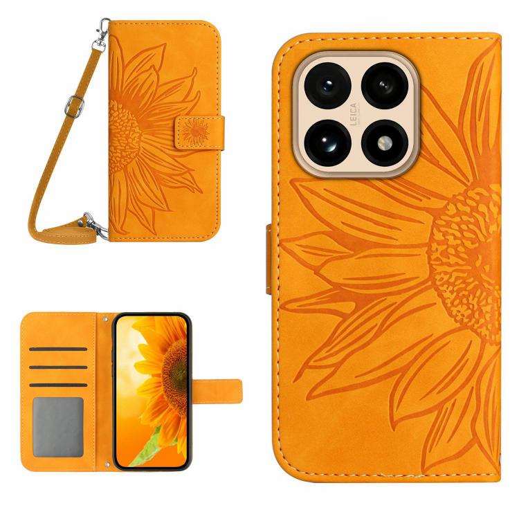 Skin Feel Sun Flower Embossed Flip Leather Phone Case with Lanyard, For Xiaomi 15T, For Xiaomi 15 Ultra, For Xiaomi Poco X7 Pro, For Xiaomi 15 Pro