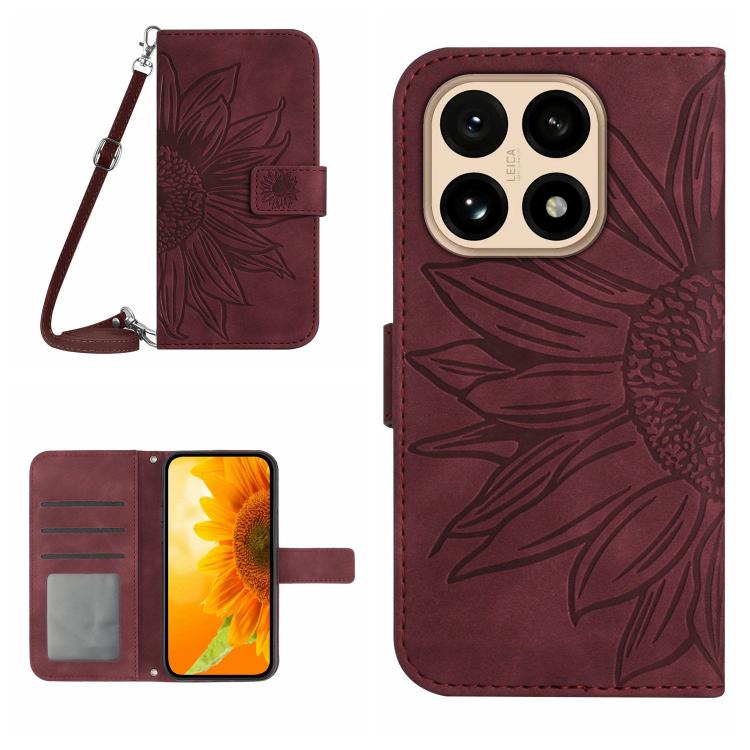 Skin Feel Sun Flower Embossed Flip Leather Phone Case with Lanyard, For Xiaomi 15T, For Xiaomi 15 Ultra, For Xiaomi Poco X7 Pro, For Xiaomi 15 Pro