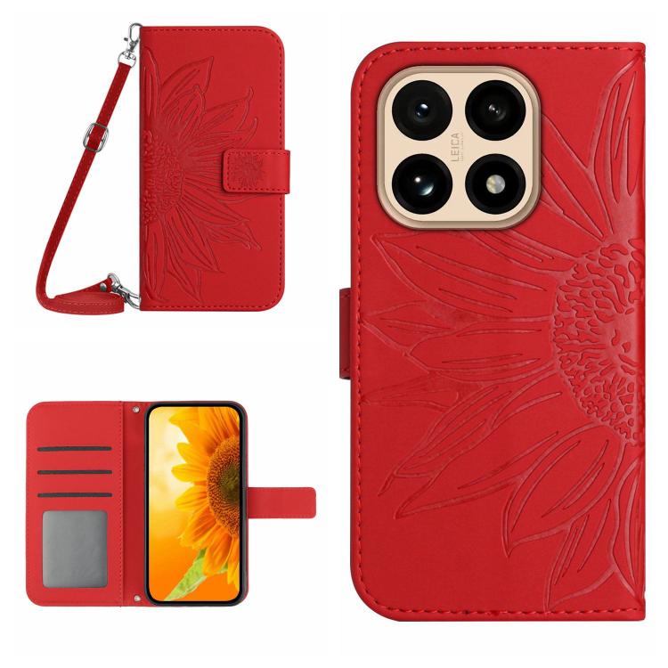 Skin Feel Sun Flower Embossed Flip Leather Phone Case with Lanyard, For Xiaomi 15T, For Xiaomi 15 Ultra, For Xiaomi Poco X7 Pro, For Xiaomi 15 Pro