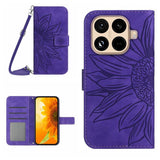 Skin Feel Sun Flower Embossed Flip Leather Phone Case with Lanyard, For Xiaomi 17, For Xiaomi Poco M7 4G 169mm, For Xiaomi 15T Pro, For Xiaomi 15T