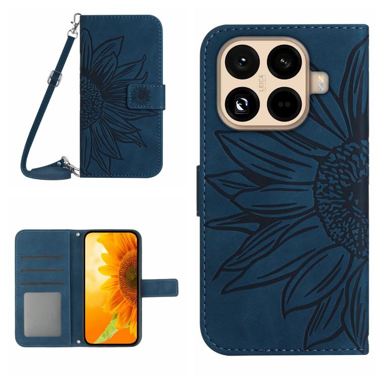 Skin Feel Sun Flower Embossed Flip Leather Phone Case with Lanyard, For Xiaomi 17, For Xiaomi Poco M7 4G 169mm, For Xiaomi 15T Pro, For Xiaomi 15T