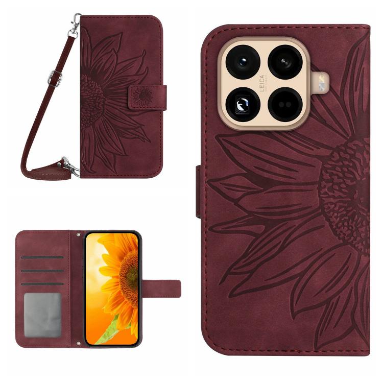 Skin Feel Sun Flower Embossed Flip Leather Phone Case with Lanyard, For Xiaomi 17, For Xiaomi Poco M7 4G 169mm, For Xiaomi 15T Pro, For Xiaomi 15T