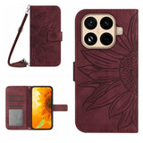 Skin Feel Sun Flower Embossed Flip Leather Phone Case with Lanyard, For Xiaomi 17, For Xiaomi Poco M7 4G 169mm, For Xiaomi 15T Pro, For Xiaomi 15T