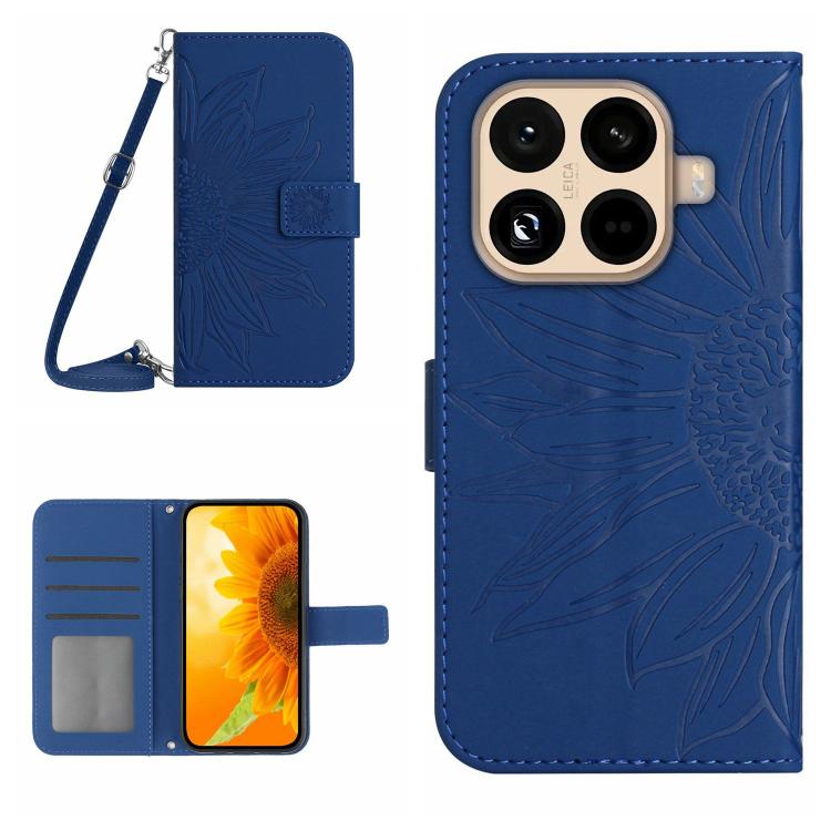 Skin Feel Sun Flower Embossed Flip Leather Phone Case with Lanyard, For Xiaomi 17, For Xiaomi Poco M7 4G 169mm, For Xiaomi 15T Pro, For Xiaomi 15T