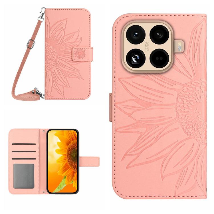 Skin Feel Sun Flower Embossed Flip Leather Phone Case with Lanyard, For Xiaomi 17, For Xiaomi Poco M7 4G 169mm, For Xiaomi 15T Pro, For Xiaomi 15T
