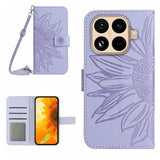 Skin Feel Sun Flower Embossed Flip Leather Phone Case with Lanyard, For Xiaomi 17, For Xiaomi Poco M7 4G 169mm, For Xiaomi 15T Pro, For Xiaomi 15T