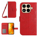 Skin Feel Sun Flower Embossed Flip Leather Phone Case with Lanyard, For Xiaomi 17, For Xiaomi Poco M7 4G 169mm, For Xiaomi 15T Pro, For Xiaomi 15T