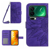 Skin Feel Sun Flower Embossed Flip Leather Phone Case with Lanyard, For Xiaomi 17 Pro, For Xiaomi 17, For Xiaomi Poco M7 4G 169mm, For Xiaomi 15T Pro