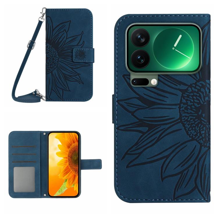 Skin Feel Sun Flower Embossed Flip Leather Phone Case with Lanyard, For Xiaomi 17 Pro, For Xiaomi 17, For Xiaomi Poco M7 4G 169mm, For Xiaomi 15T Pro