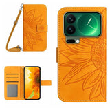 Skin Feel Sun Flower Embossed Flip Leather Phone Case with Lanyard, For Xiaomi 17 Pro, For Xiaomi 17, For Xiaomi Poco M7 4G 169mm, For Xiaomi 15T Pro