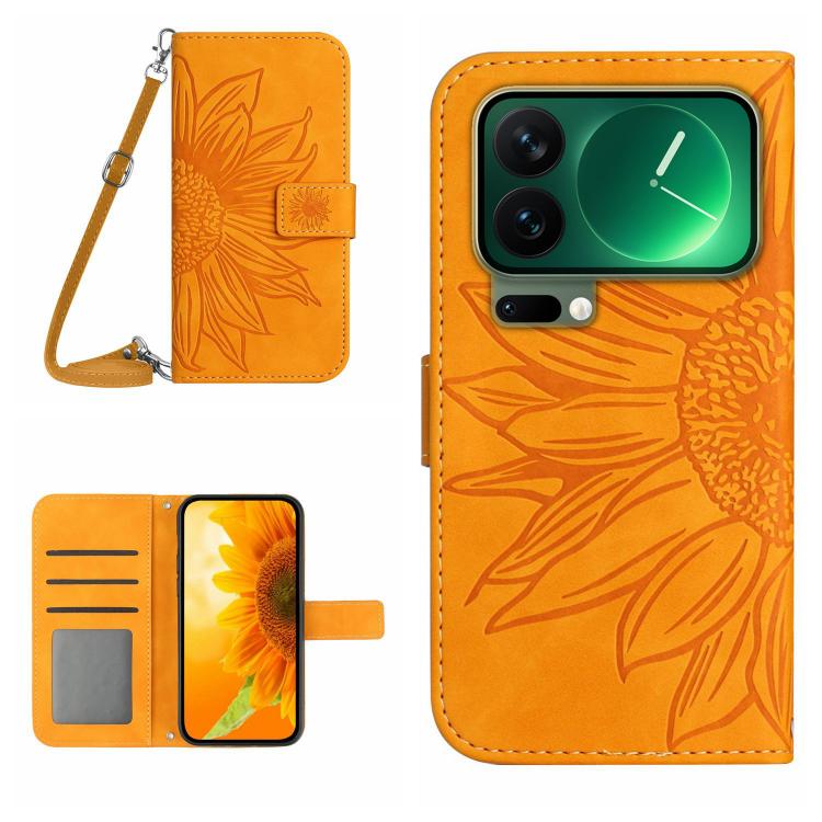 Skin Feel Sun Flower Embossed Flip Leather Phone Case with Lanyard, For Xiaomi 17 Pro, For Xiaomi 17, For Xiaomi Poco M7 4G 169mm, For Xiaomi 15T Pro