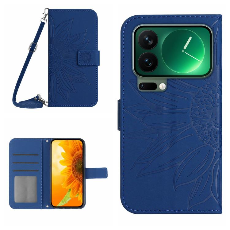 Skin Feel Sun Flower Embossed Flip Leather Phone Case with Lanyard, For Xiaomi 17 Pro, For Xiaomi 17, For Xiaomi Poco M7 4G 169mm, For Xiaomi 15T Pro
