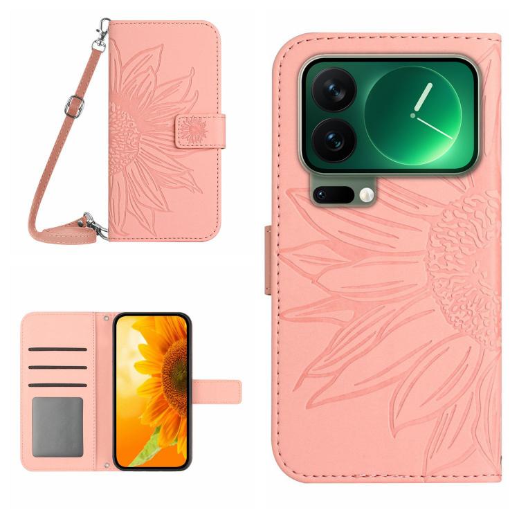 Skin Feel Sun Flower Embossed Flip Leather Phone Case with Lanyard, For Xiaomi 17 Pro, For Xiaomi 17, For Xiaomi Poco M7 4G 169mm, For Xiaomi 15T Pro
