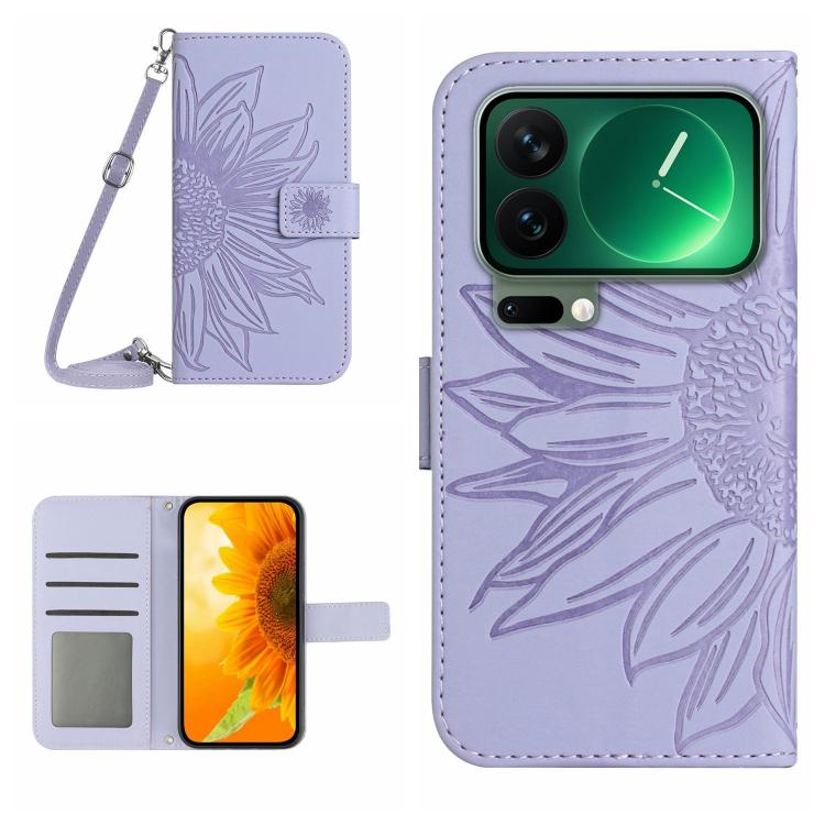 Skin Feel Sun Flower Embossed Flip Leather Phone Case with Lanyard, For Xiaomi 17 Pro, For Xiaomi 17, For Xiaomi Poco M7 4G 169mm, For Xiaomi 15T Pro