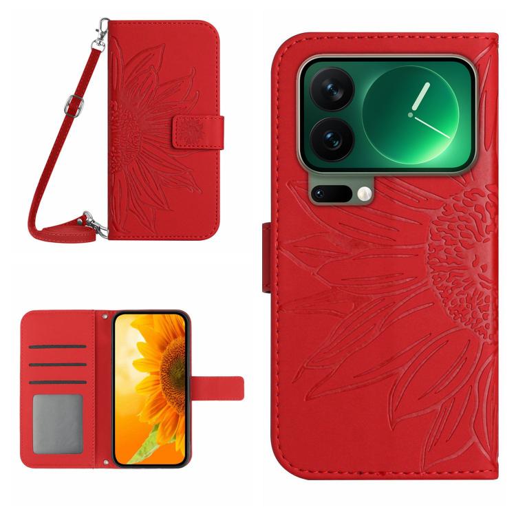 Skin Feel Sun Flower Embossed Flip Leather Phone Case with Lanyard, For Xiaomi 17 Pro, For Xiaomi 17, For Xiaomi Poco M7 4G 169mm, For Xiaomi 15T Pro