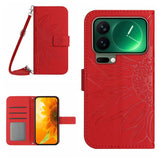 Skin Feel Sun Flower Embossed Flip Leather Phone Case with Lanyard, For Xiaomi 17 Pro, For Xiaomi 17, For Xiaomi Poco M7 4G 169mm, For Xiaomi 15T Pro