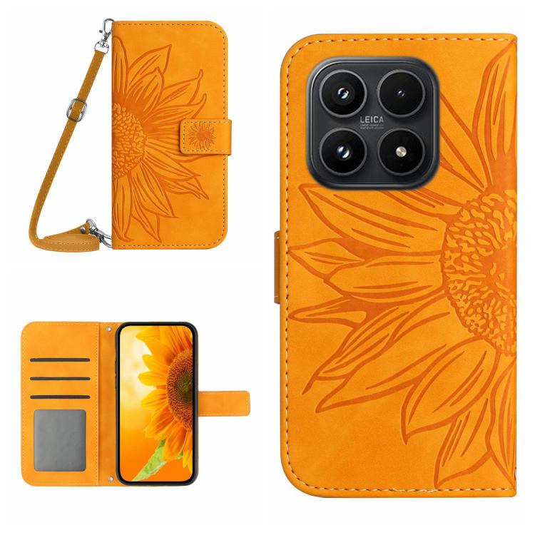 Skin Feel Sun Flower Embossed Flip Leather Phone Case with Lanyard, For Xiaomi 17 Pro, For Xiaomi 17, For Xiaomi Poco M7 4G 169mm, For Xiaomi 15T Pro