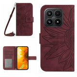 Skin Feel Sun Flower Embossed Flip Leather Phone Case with Lanyard, For Xiaomi 17 Pro, For Xiaomi 17, For Xiaomi Poco M7 4G 169mm, For Xiaomi 15T Pro