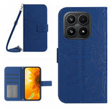 Skin Feel Sun Flower Embossed Flip Leather Phone Case with Lanyard, For Xiaomi 17 Pro, For Xiaomi 17, For Xiaomi Poco M7 4G 169mm, For Xiaomi 15T Pro