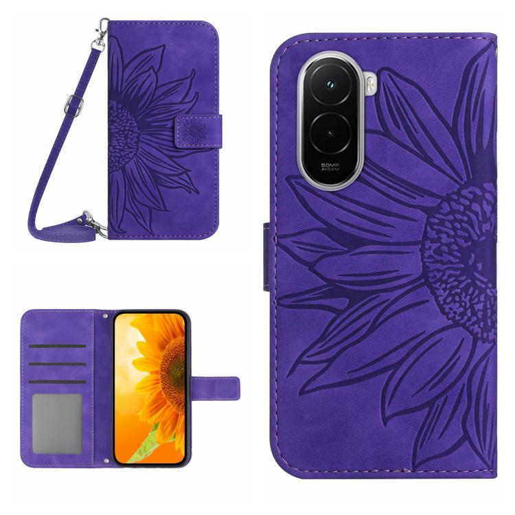 Skin Feel Sun Flower Embossed Flip Leather Phone Case with Lanyard, For Xiaomi 17, For Xiaomi Poco M7 4G 169mm, For Xiaomi 15T Pro, For Xiaomi 15T