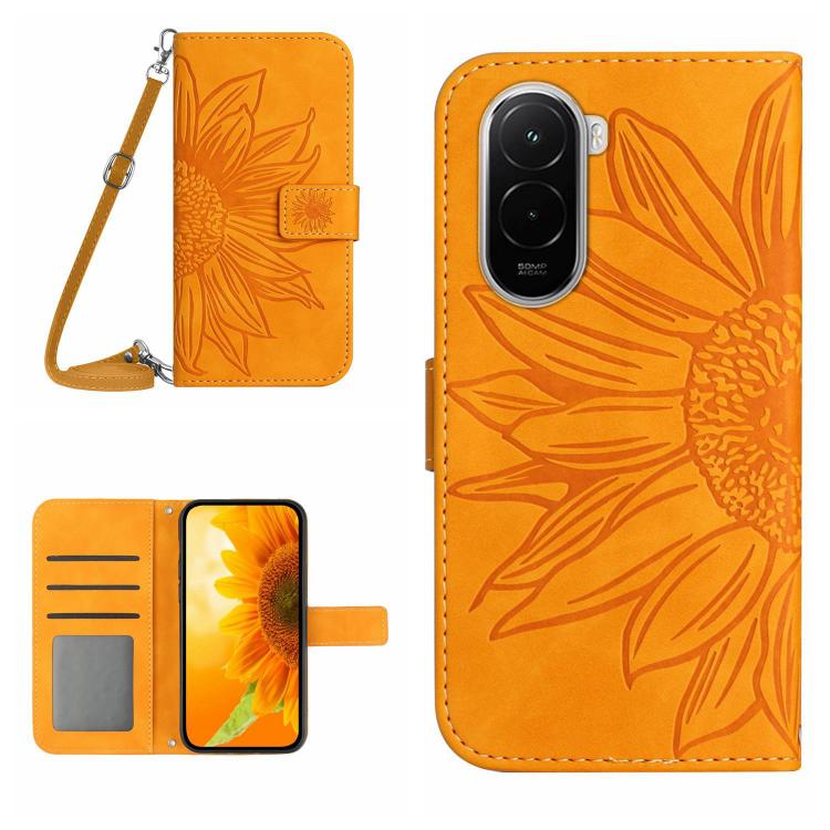 Skin Feel Sun Flower Embossed Flip Leather Phone Case with Lanyard, For Xiaomi 17, For Xiaomi Poco M7 4G 169mm, For Xiaomi 15T Pro, For Xiaomi 15T