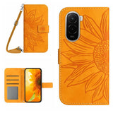 Skin Feel Sun Flower Embossed Flip Leather Phone Case with Lanyard, For Xiaomi 17, For Xiaomi Poco M7 4G 169mm, For Xiaomi 15T Pro, For Xiaomi 15T