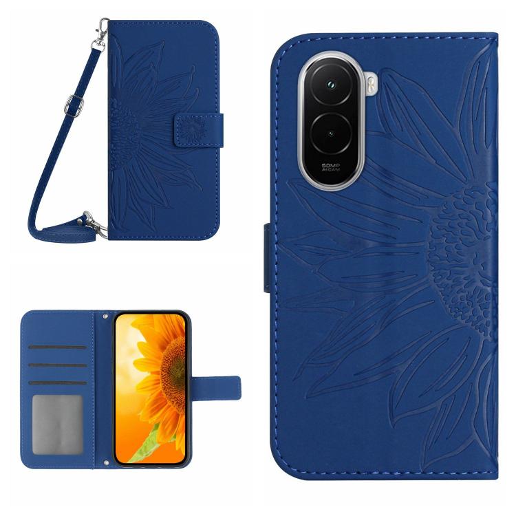 Skin Feel Sun Flower Embossed Flip Leather Phone Case with Lanyard, For Xiaomi 17, For Xiaomi Poco M7 4G 169mm, For Xiaomi 15T Pro, For Xiaomi 15T
