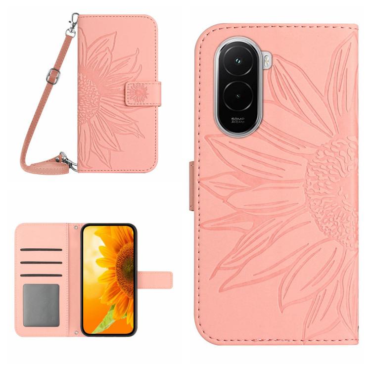 Skin Feel Sun Flower Embossed Flip Leather Phone Case with Lanyard, For Xiaomi 17, For Xiaomi Poco M7 4G 169mm, For Xiaomi 15T Pro, For Xiaomi 15T