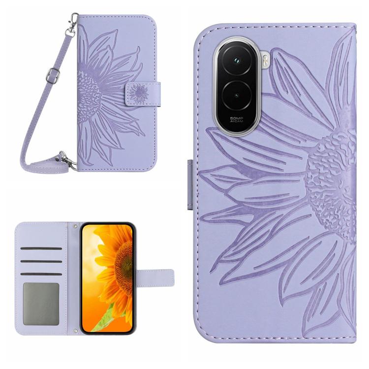 Skin Feel Sun Flower Embossed Flip Leather Phone Case with Lanyard, For Xiaomi 17, For Xiaomi Poco M7 4G 169mm, For Xiaomi 15T Pro, For Xiaomi 15T