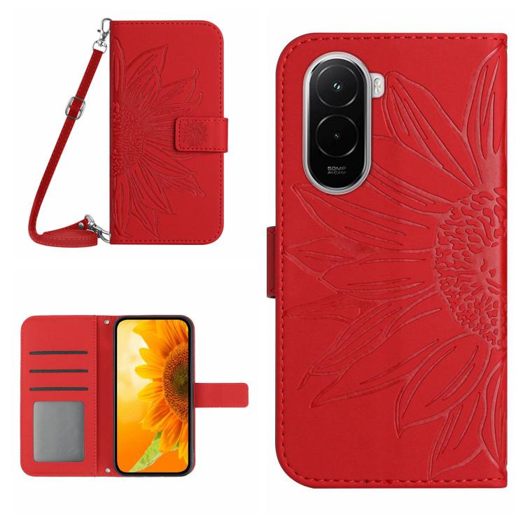 Skin Feel Sun Flower Embossed Flip Leather Phone Case with Lanyard, For Xiaomi 17, For Xiaomi Poco M7 4G 169mm, For Xiaomi 15T Pro, For Xiaomi 15T