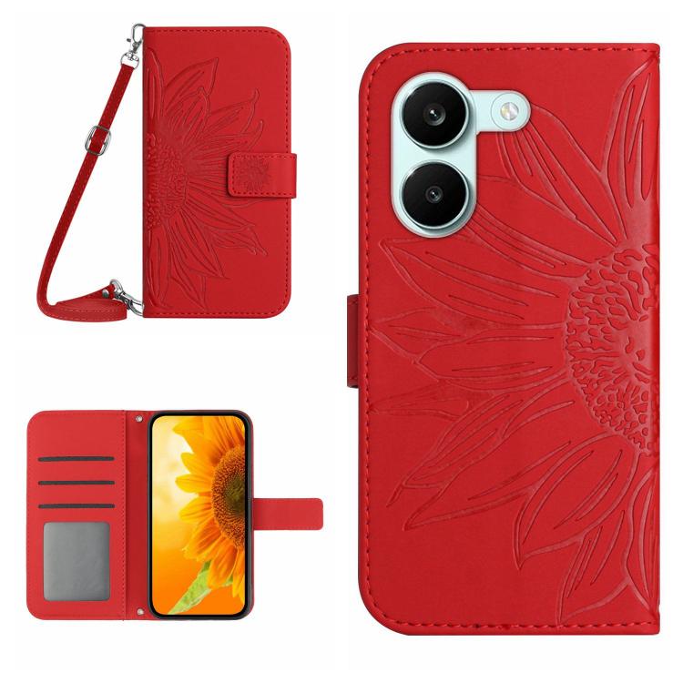 Skin Feel Sun Flower Embossed Flip Leather Phone Case with Lanyard, For Xiaomi 17T 5G, For Xiaomi Poco X8 Pro 5G, For Xiaomi 17 Pro Max, For Xiaomi 17 Pro