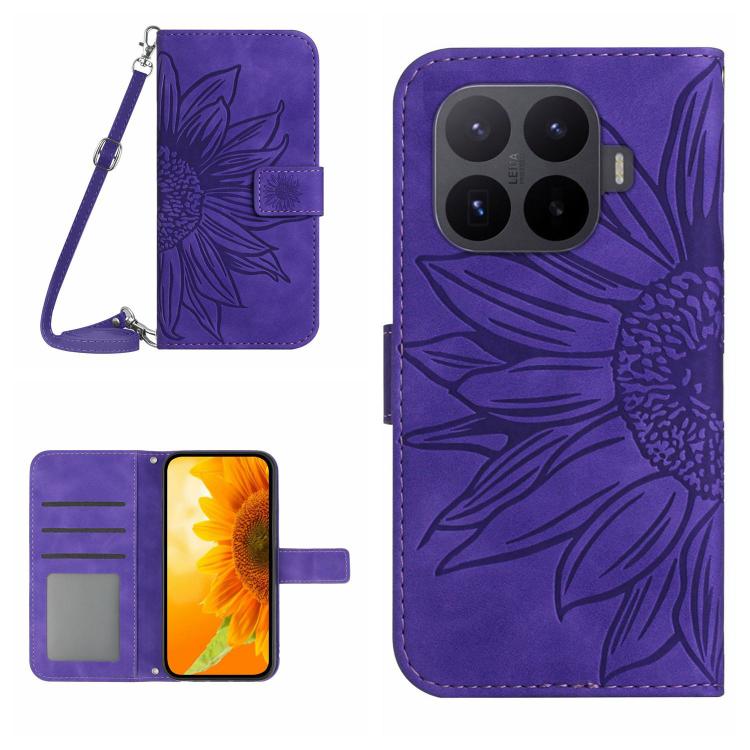 Skin Feel Sun Flower Embossed Flip Leather Phone Case with Lanyard, For Xiaomi 17T Pro 5G, For Xiaomi 17T 5G, For Xiaomi Poco X8 Pro 5G, For Xiaomi 17 Pro Max