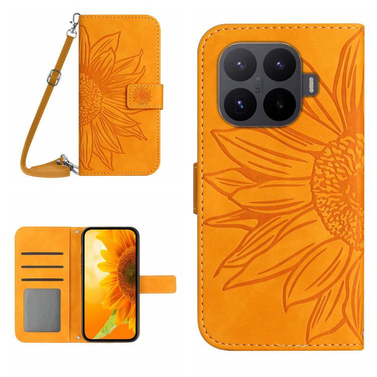 Skin Feel Sun Flower Embossed Flip Leather Phone Case with Lanyard, For Xiaomi 17T Pro 5G, For Xiaomi 17T 5G, For Xiaomi Poco X8 Pro 5G, For Xiaomi 17 Pro Max