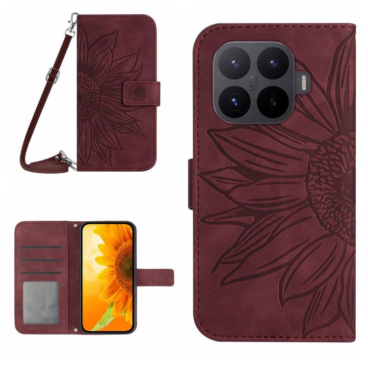 Skin Feel Sun Flower Embossed Flip Leather Phone Case with Lanyard, For Xiaomi 17T Pro 5G, For Xiaomi 17T 5G, For Xiaomi Poco X8 Pro 5G, For Xiaomi 17 Pro Max