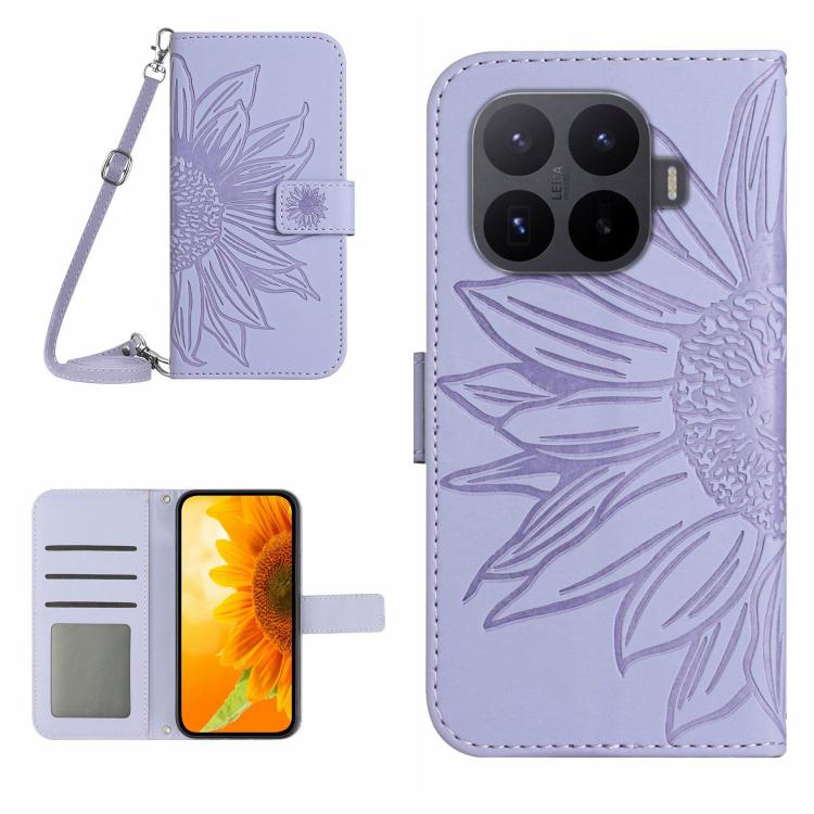 Skin Feel Sun Flower Embossed Flip Leather Phone Case with Lanyard, For Xiaomi 17T Pro 5G, For Xiaomi 17T 5G, For Xiaomi Poco X8 Pro 5G, For Xiaomi 17 Pro Max