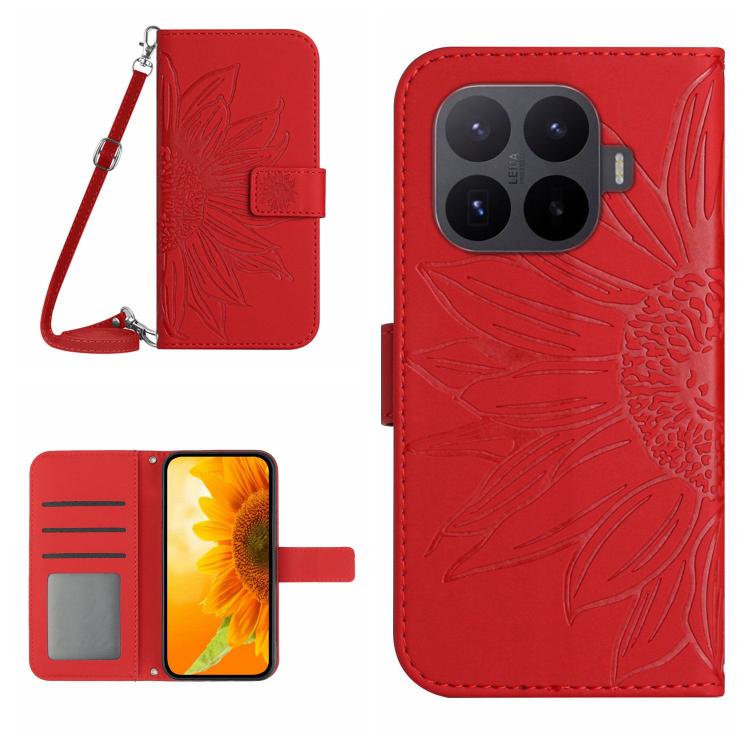 Skin Feel Sun Flower Embossed Flip Leather Phone Case with Lanyard, For Xiaomi 17T Pro 5G, For Xiaomi 17T 5G, For Xiaomi Poco X8 Pro 5G, For Xiaomi 17 Pro Max