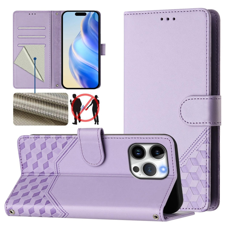 Honeycomb Embossing RFID Leather Phone Case, For iPhone 17e / 16e, For iPhone 17 Pro Max, For iPhone 17 Pro, For iPhone 17, For iPhone Air, For iPhone 16 Pro Max, For iPhone 16 Pro, For iPhone 16 Plus