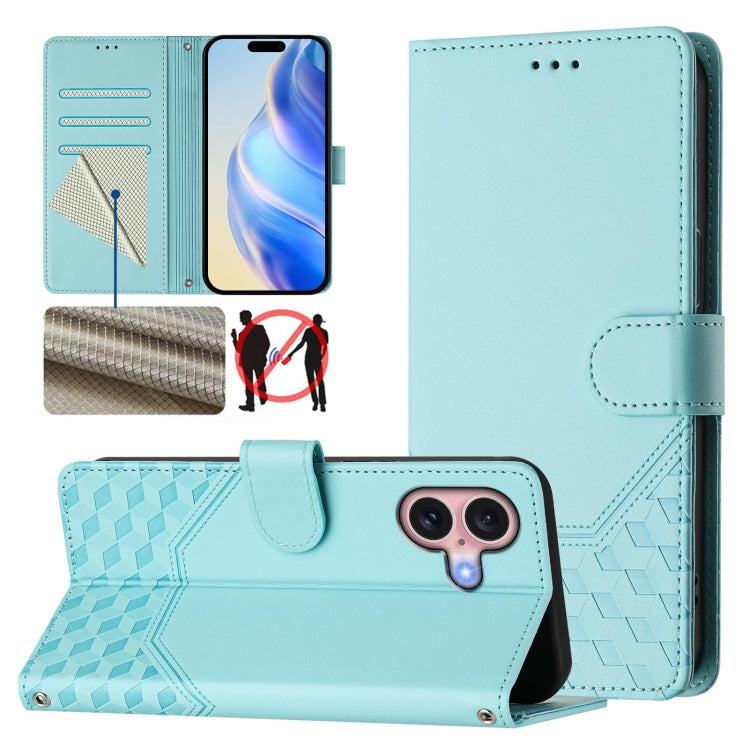 Honeycomb Embossing RFID Leather Phone Case, For iPhone 16, For iPhone 15 Pro Max, For iPhone 15 Pro, For iPhone 15 Plus, For iPhone 15, For iPhone 14 Plus, For iPhone 14 / 13, For iPhone 14 Pro