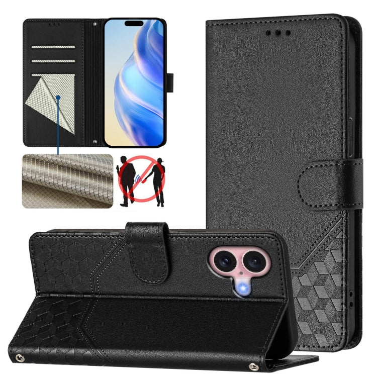 Honeycomb Embossing RFID Leather Phone Case, For iPhone 16, For iPhone 15 Pro Max, For iPhone 15 Pro, For iPhone 15 Plus, For iPhone 15, For iPhone 14 Plus, For iPhone 14 / 13, For iPhone 14 Pro