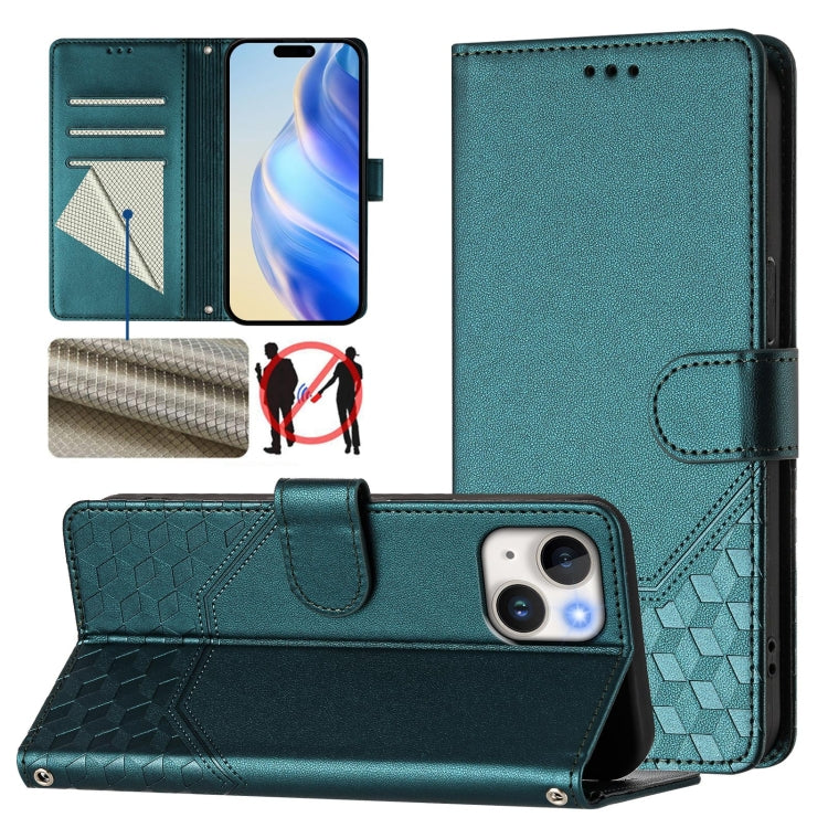 Honeycomb Embossing RFID Leather Phone Case, For iPhone 16, For iPhone 15 Pro Max, For iPhone 15 Pro, For iPhone 15 Plus, For iPhone 15, For iPhone 14 Plus, For iPhone 14 / 13, For iPhone 14 Pro