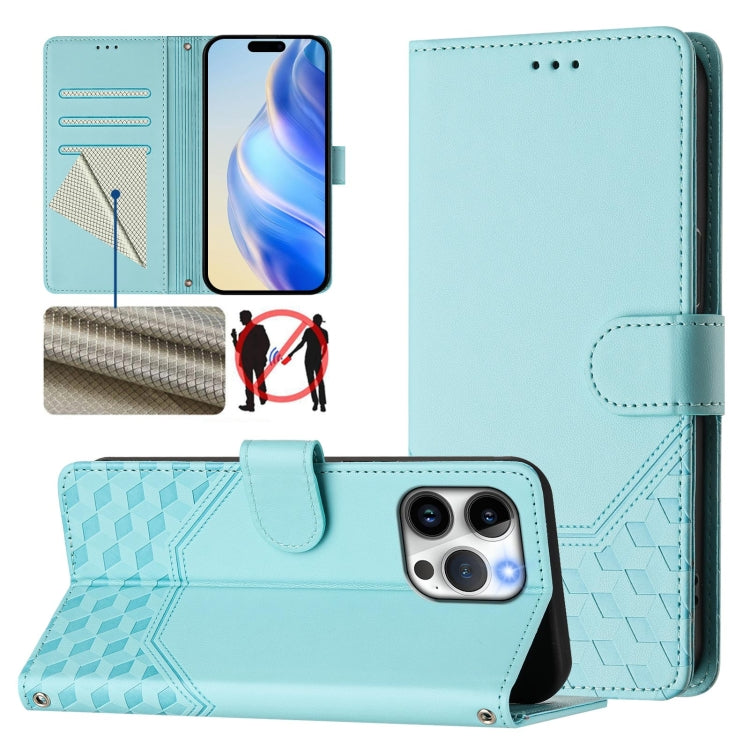 Honeycomb Embossing RFID Leather Phone Case, For iPhone 16, For iPhone 15 Pro Max, For iPhone 15 Pro, For iPhone 15 Plus, For iPhone 15, For iPhone 14 Plus, For iPhone 14 / 13, For iPhone 14 Pro