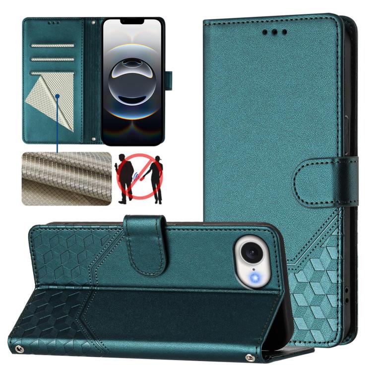 Honeycomb Embossing RFID Leather Phone Case, For iPhone 17e / 16e, For iPhone 17 Pro Max, For iPhone 17 Pro, For iPhone 17, For iPhone Air, For iPhone 16 Pro Max, For iPhone 16 Pro, For iPhone 16 Plus