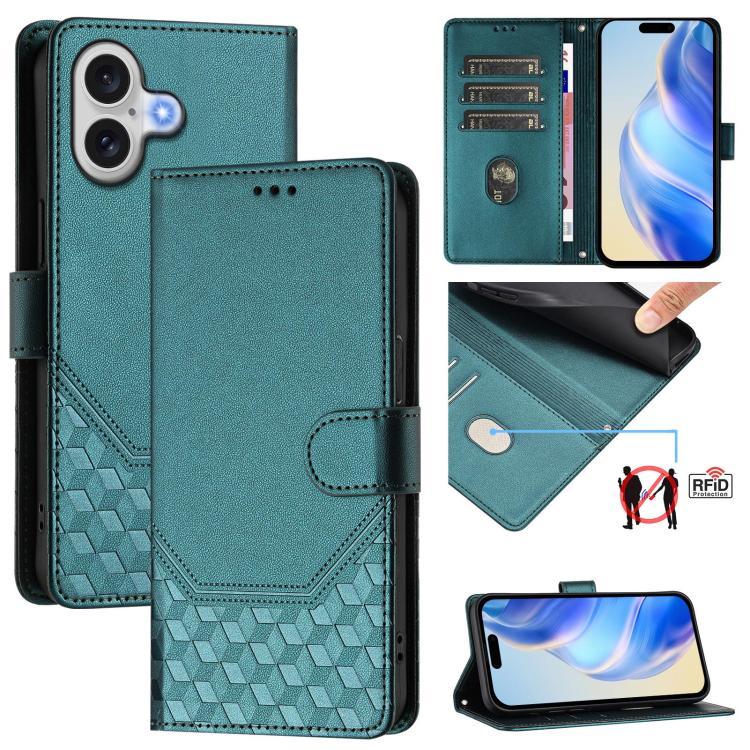 Honeycomb Embossing RFID Leather Phone Case, For iPhone 17e / 16e, For iPhone 17 Pro Max, For iPhone 17 Pro, For iPhone 17, For iPhone Air, For iPhone 16 Pro Max, For iPhone 16 Pro, For iPhone 16 Plus