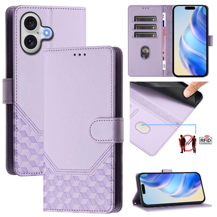 Honeycomb Embossing RFID Leather Phone Case, For iPhone 17e / 16e, For iPhone 17 Pro Max, For iPhone 17 Pro, For iPhone 17, For iPhone Air, For iPhone 16 Pro Max, For iPhone 16 Pro, For iPhone 16 Plus