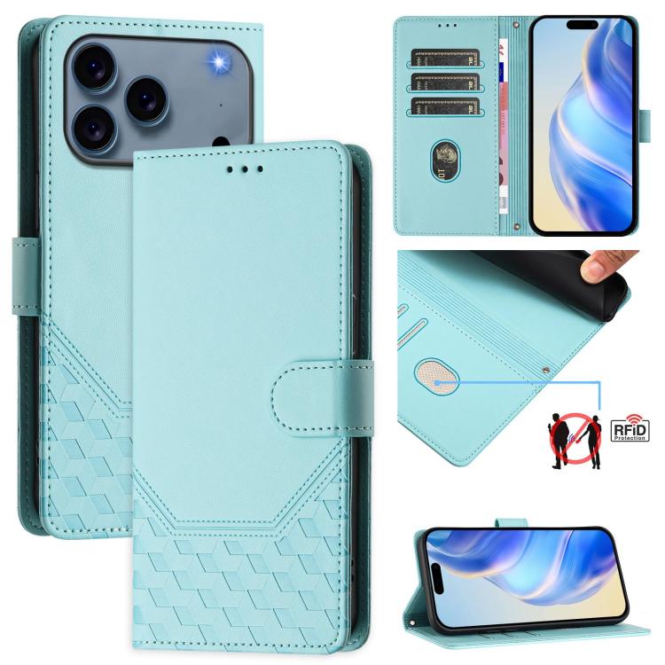 Honeycomb Embossing RFID Leather Phone Case, For iPhone 17e / 16e, For iPhone 17 Pro Max, For iPhone 17 Pro, For iPhone 17, For iPhone Air, For iPhone 16 Pro Max, For iPhone 16 Pro, For iPhone 16 Plus