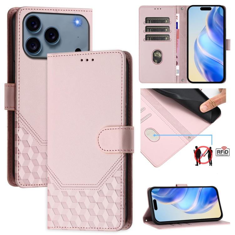 Honeycomb Embossing RFID Leather Phone Case, For iPhone 17e / 16e, For iPhone 17 Pro Max, For iPhone 17 Pro, For iPhone 17, For iPhone Air, For iPhone 16 Pro Max, For iPhone 16 Pro, For iPhone 16 Plus