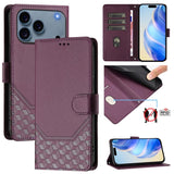 Honeycomb Embossing RFID Leather Phone Case, For iPhone 17e / 16e, For iPhone 17 Pro Max, For iPhone 17 Pro, For iPhone 17, For iPhone Air, For iPhone 16 Pro Max, For iPhone 16 Pro, For iPhone 16 Plus